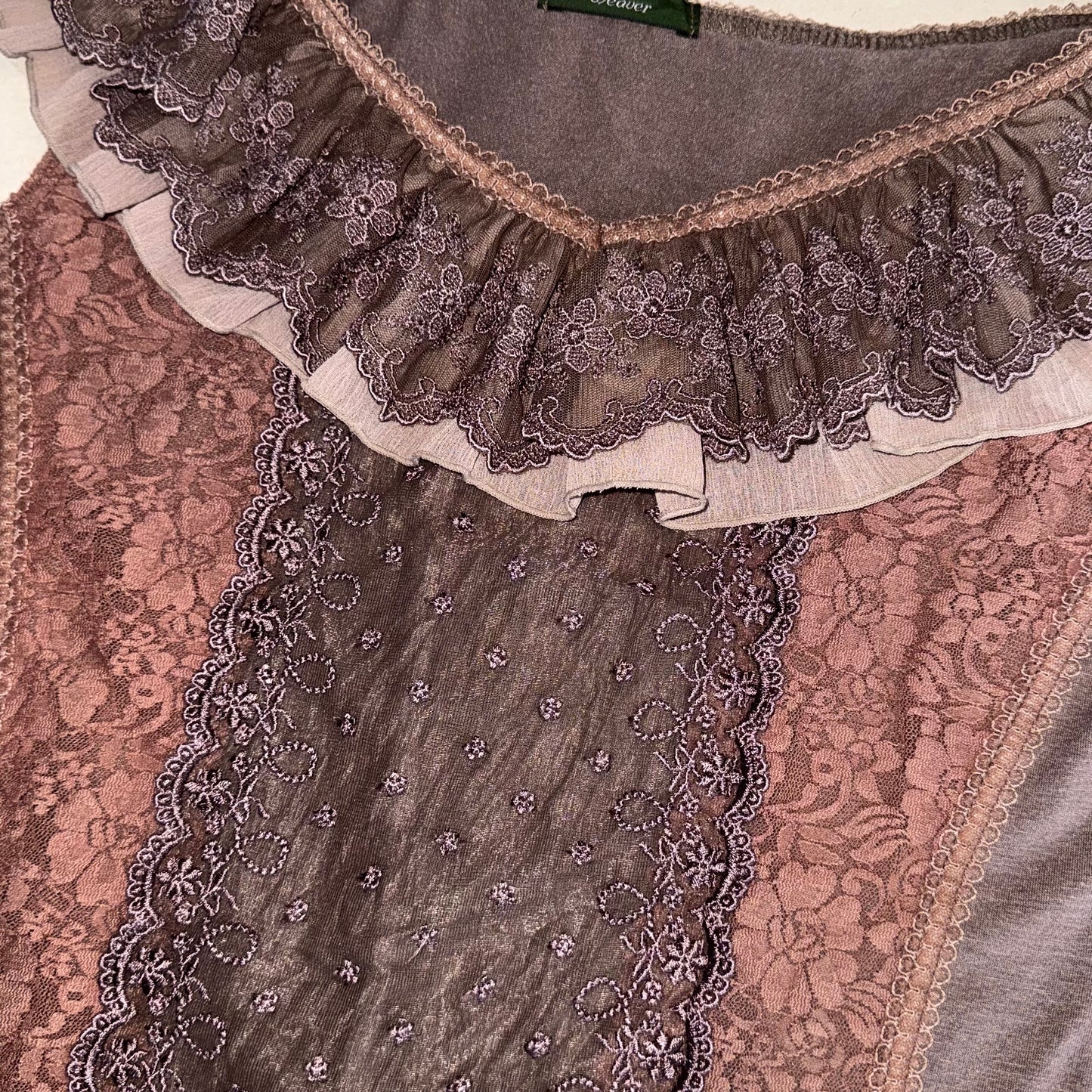 Brown lace collar top