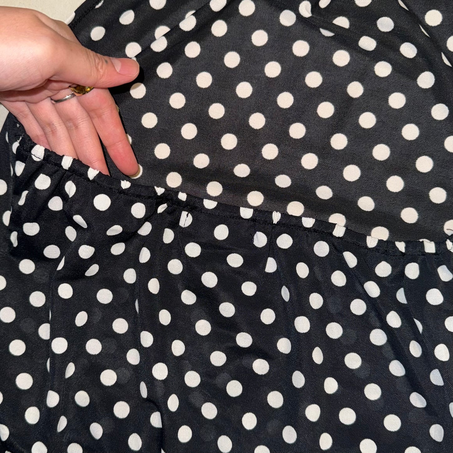 Black polka dot backless mesh top