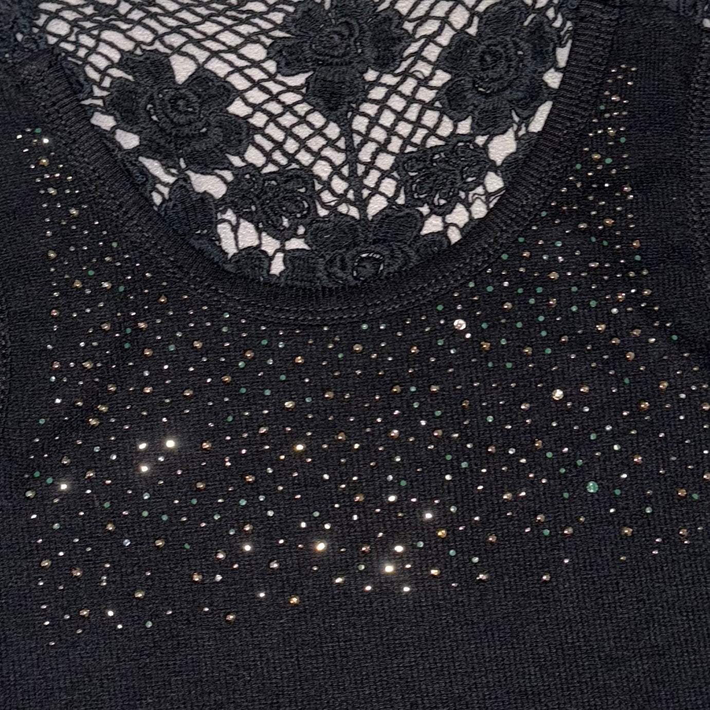Black rhinestones lace tank