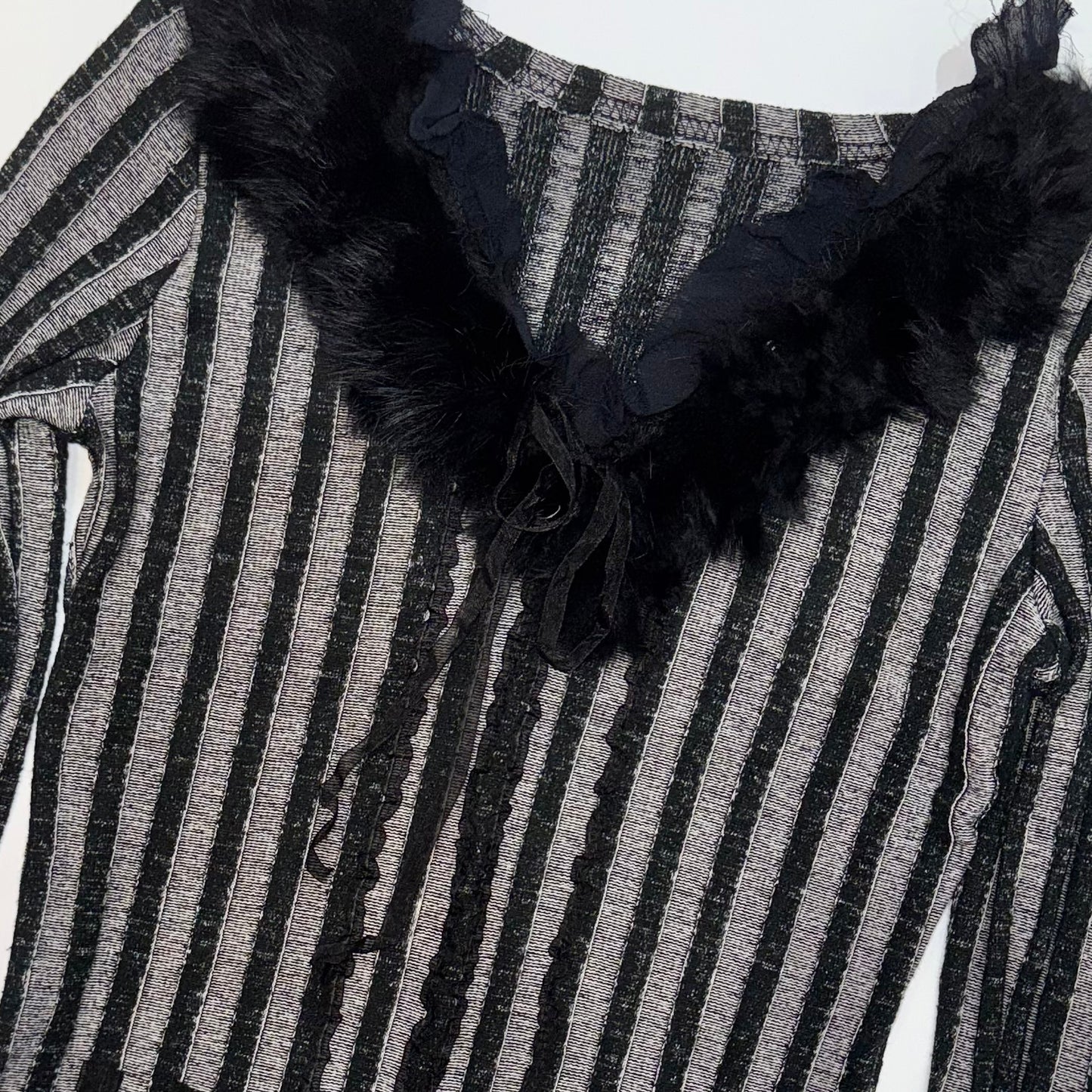 Black lace furry collar long sleeve