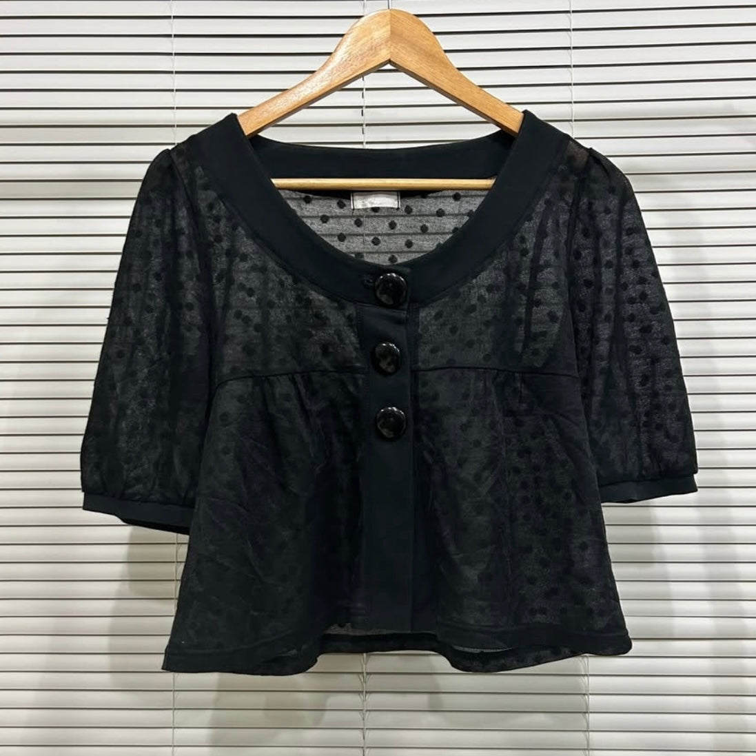 Black polka dot mesh top