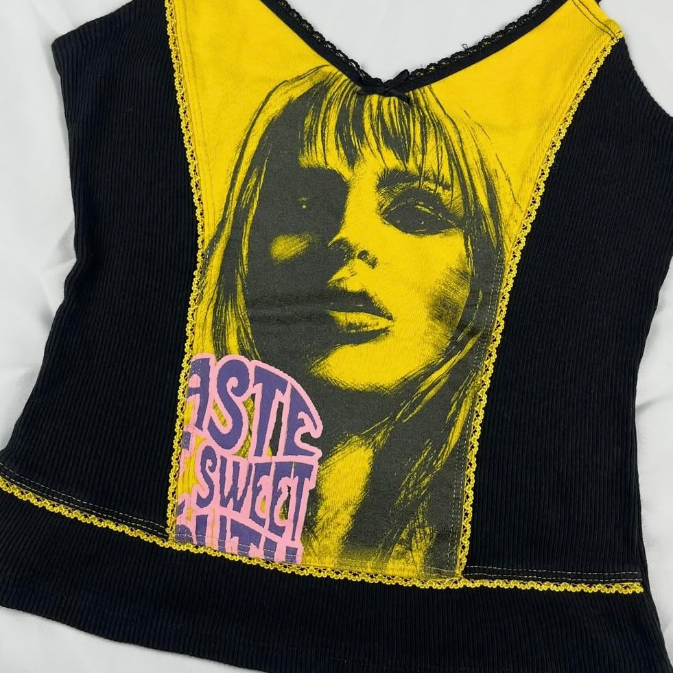 Damoda yellow graphic black tank