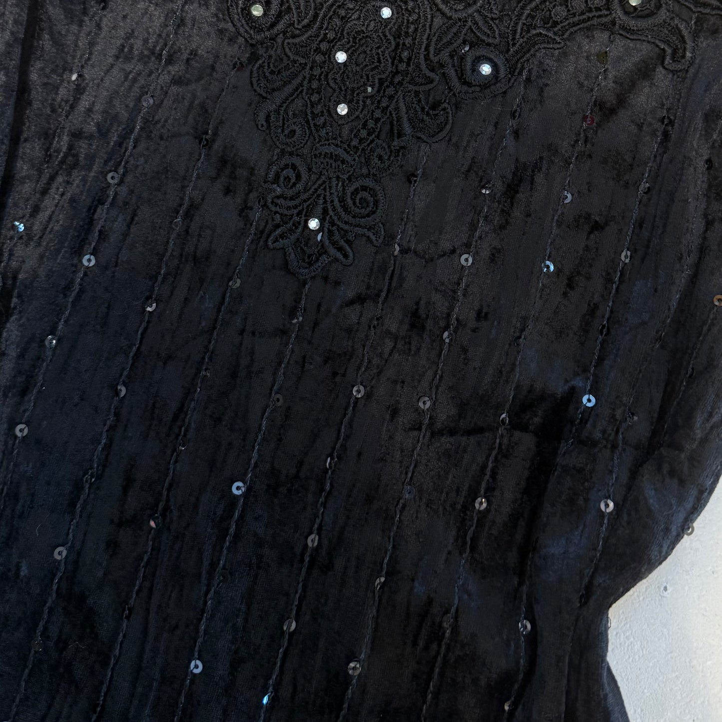 Black velvet embroidered top