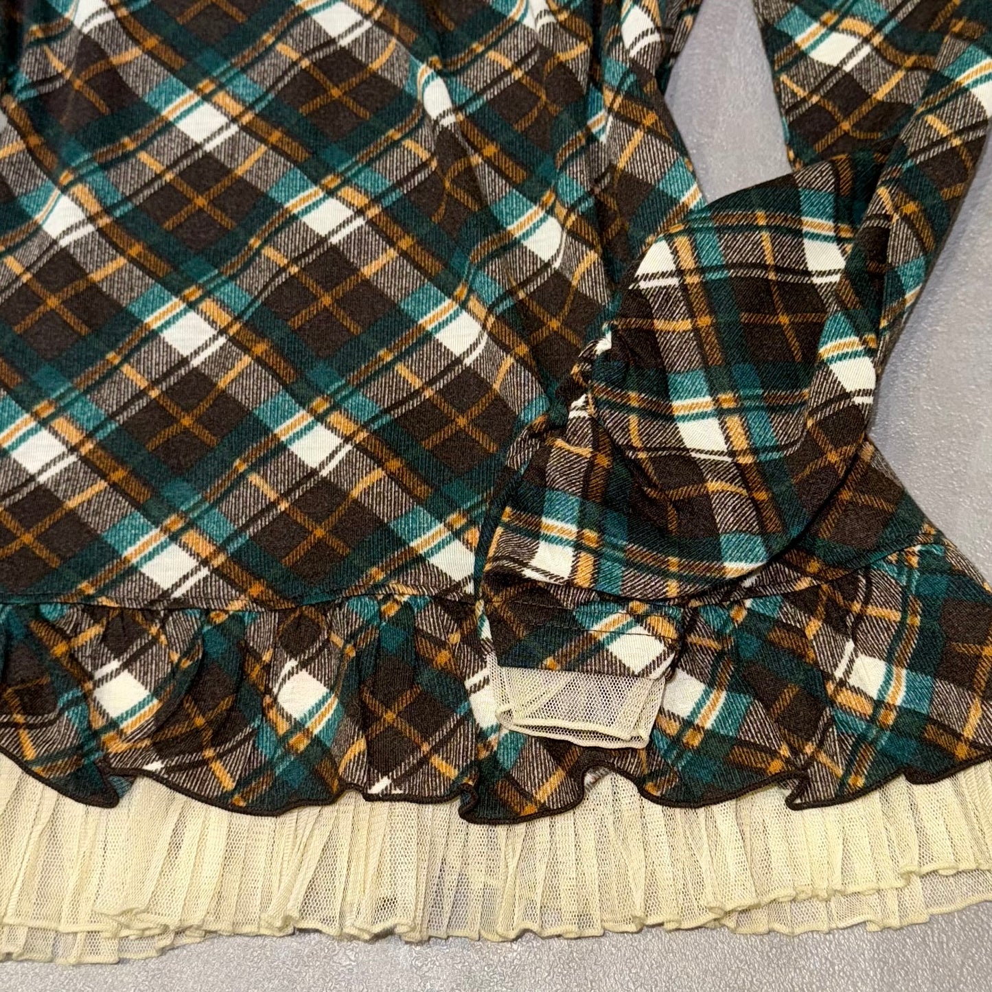 Axes green checkered lace long sleeve