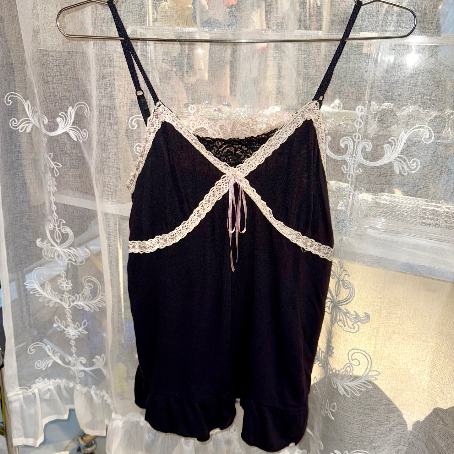 Black lace layered tank