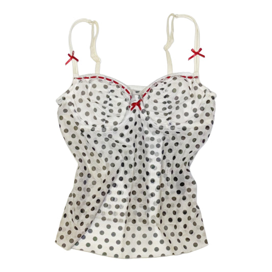 Polka dots mesh tank with lovely red ribbons