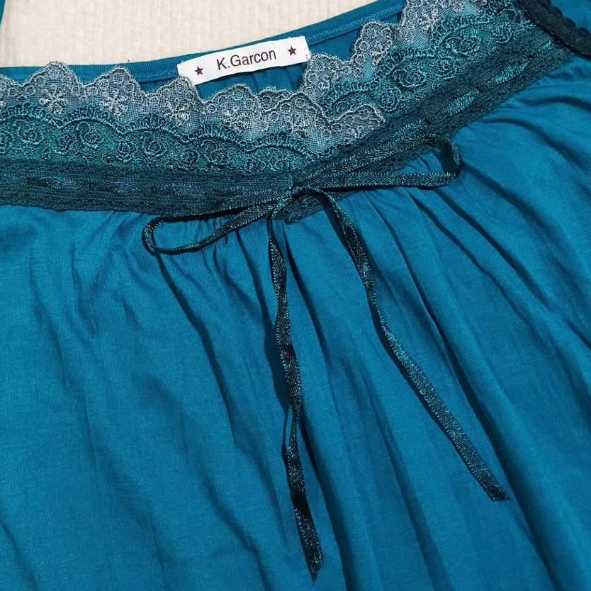 Blue lace cotton tank