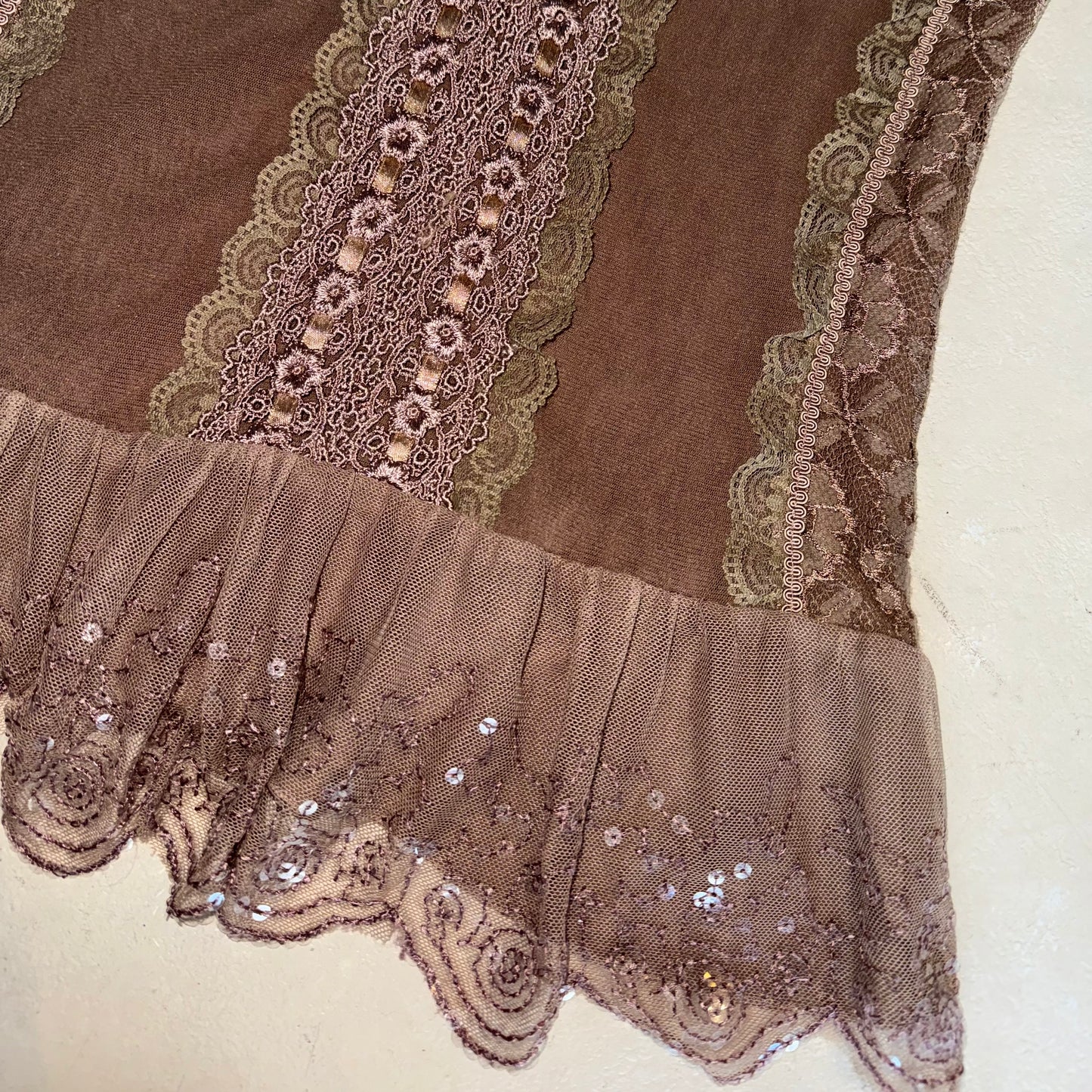 Brown lace beaded top