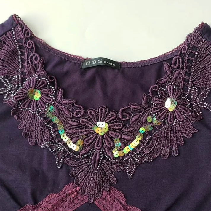 Purple embroidered lace top