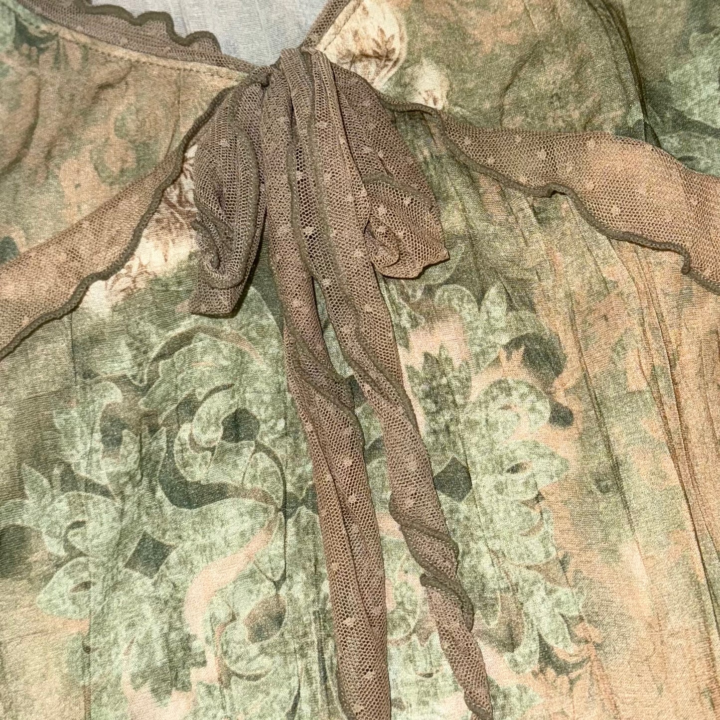 Brown green polka dot lace top