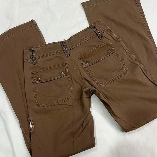 “389”brown cargo wide-legs pants