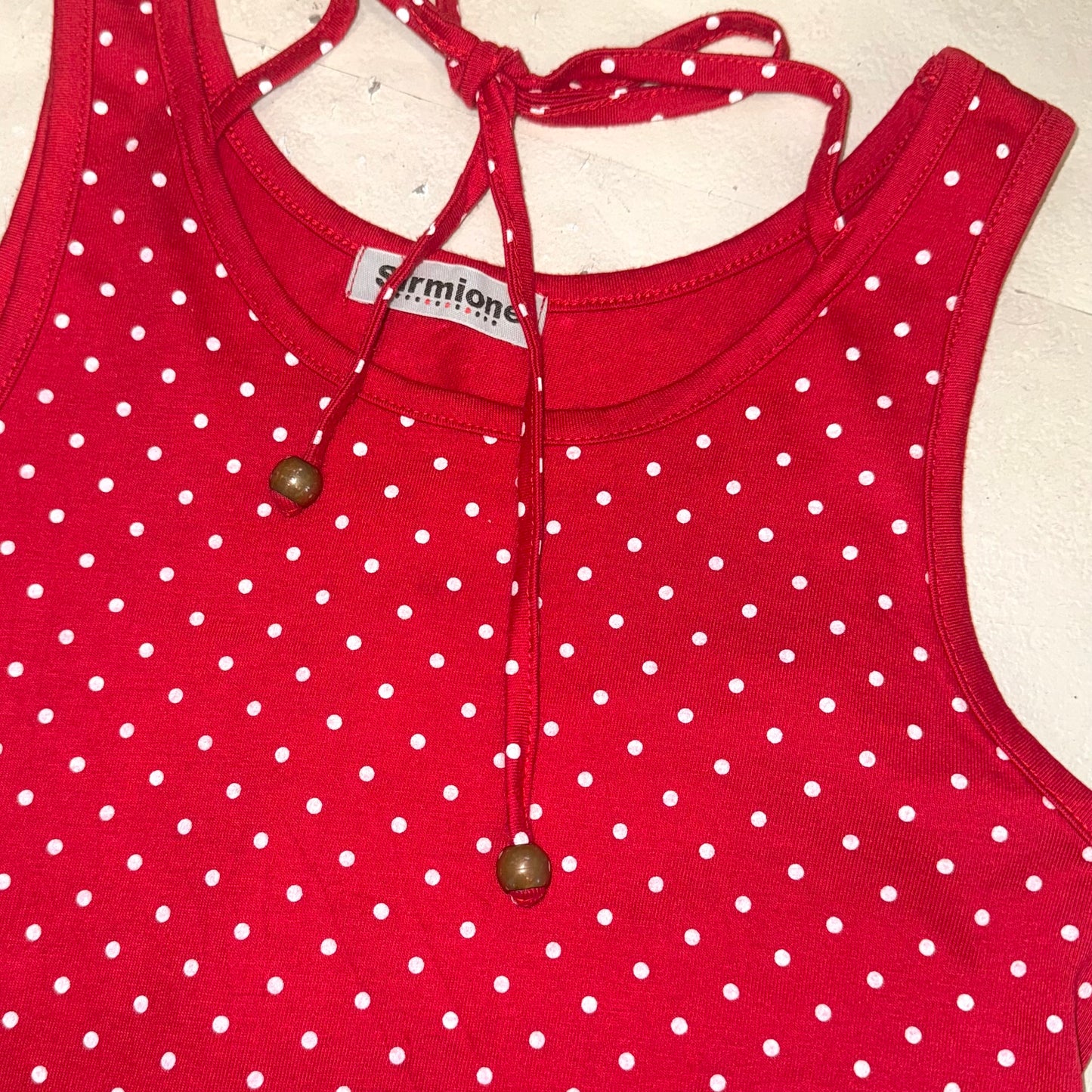 Sirmione red polka dot top with beads details
