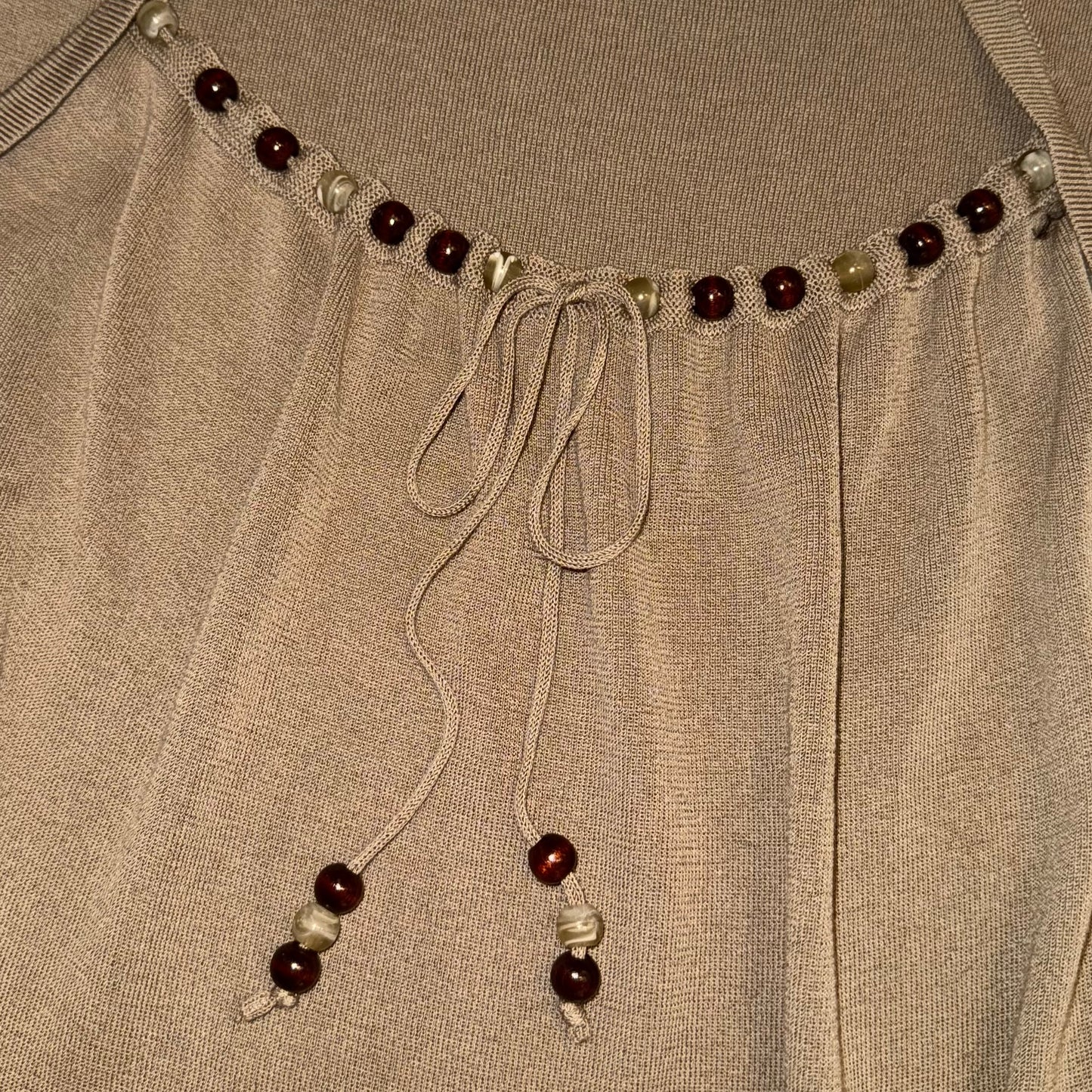 Brown layered top with beaded collar