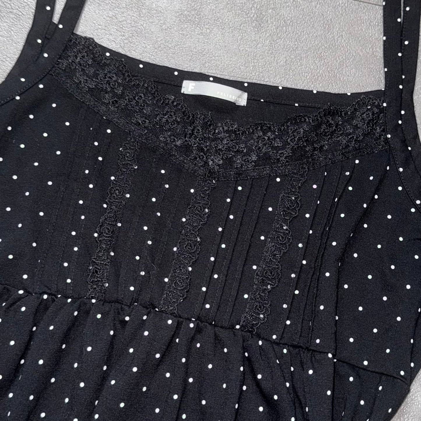 Black polka dot lace tank