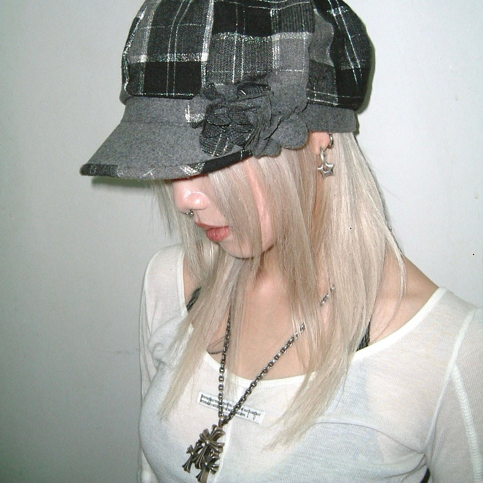 Grey checkered hat