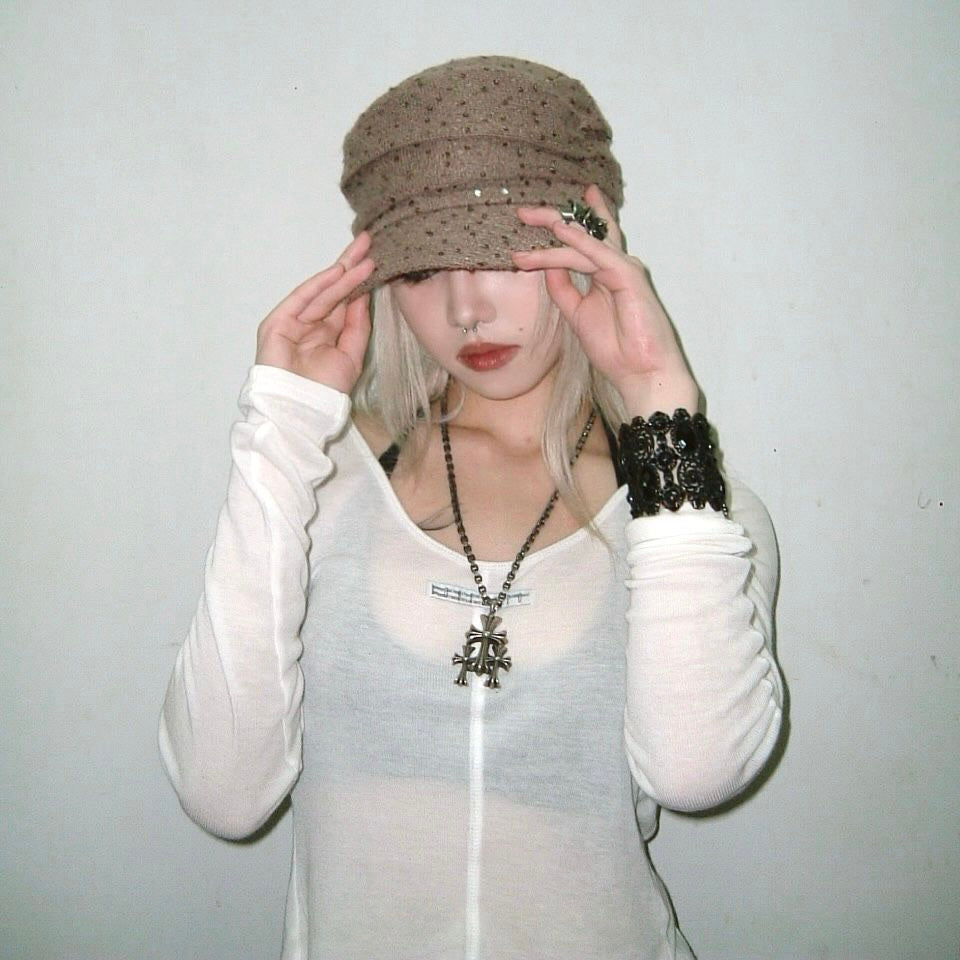 Brown embroidered hat