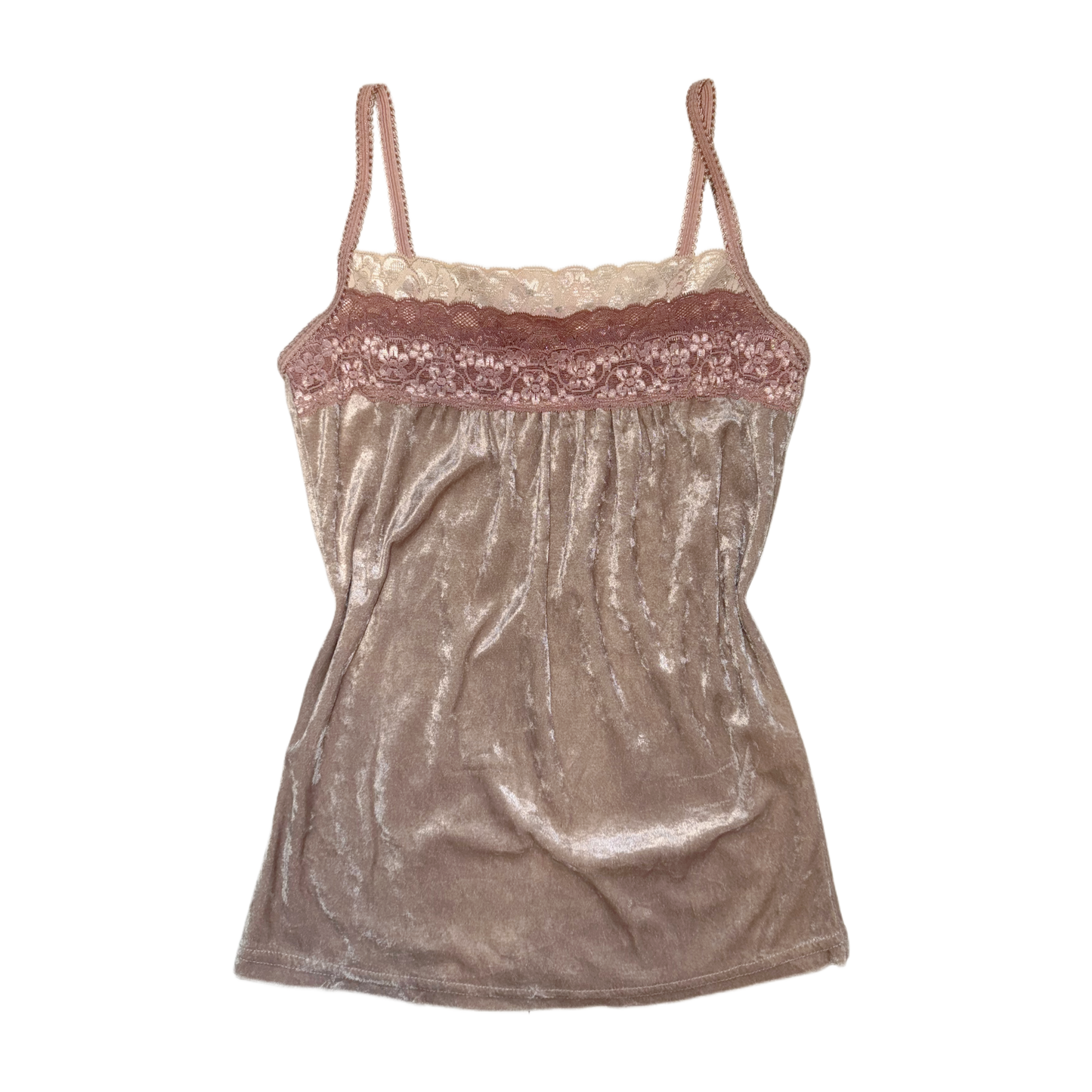 Beige velvet pink lace tank