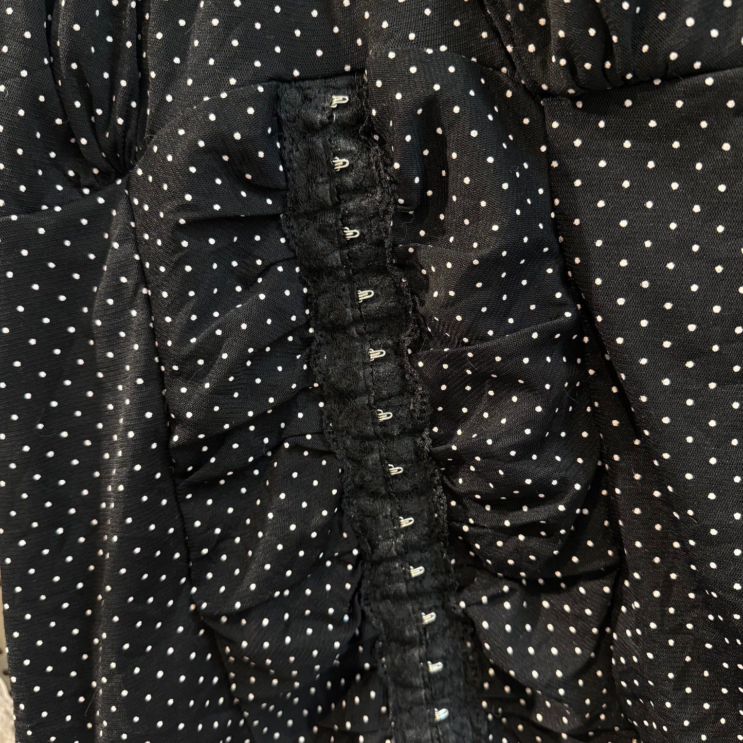 Black polka dot hook and eye milkmaid top