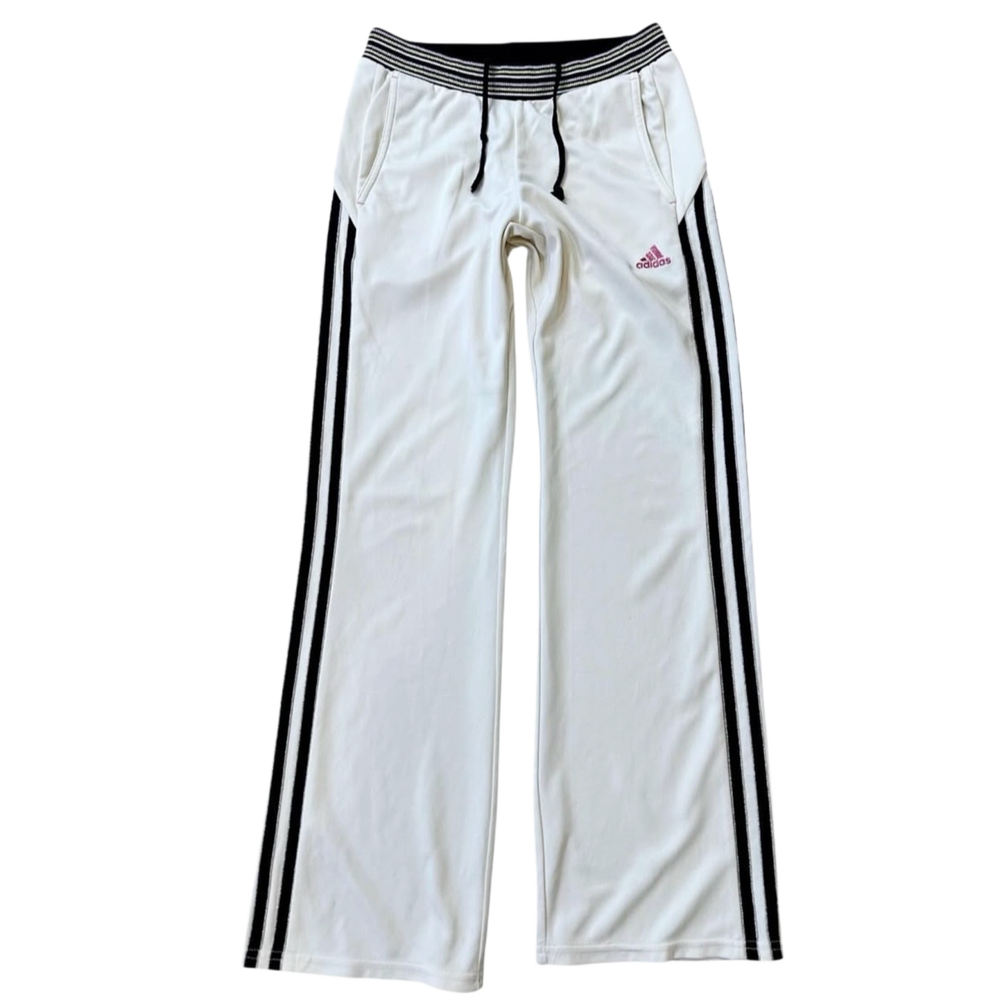Adidas beige track pants with pink logo