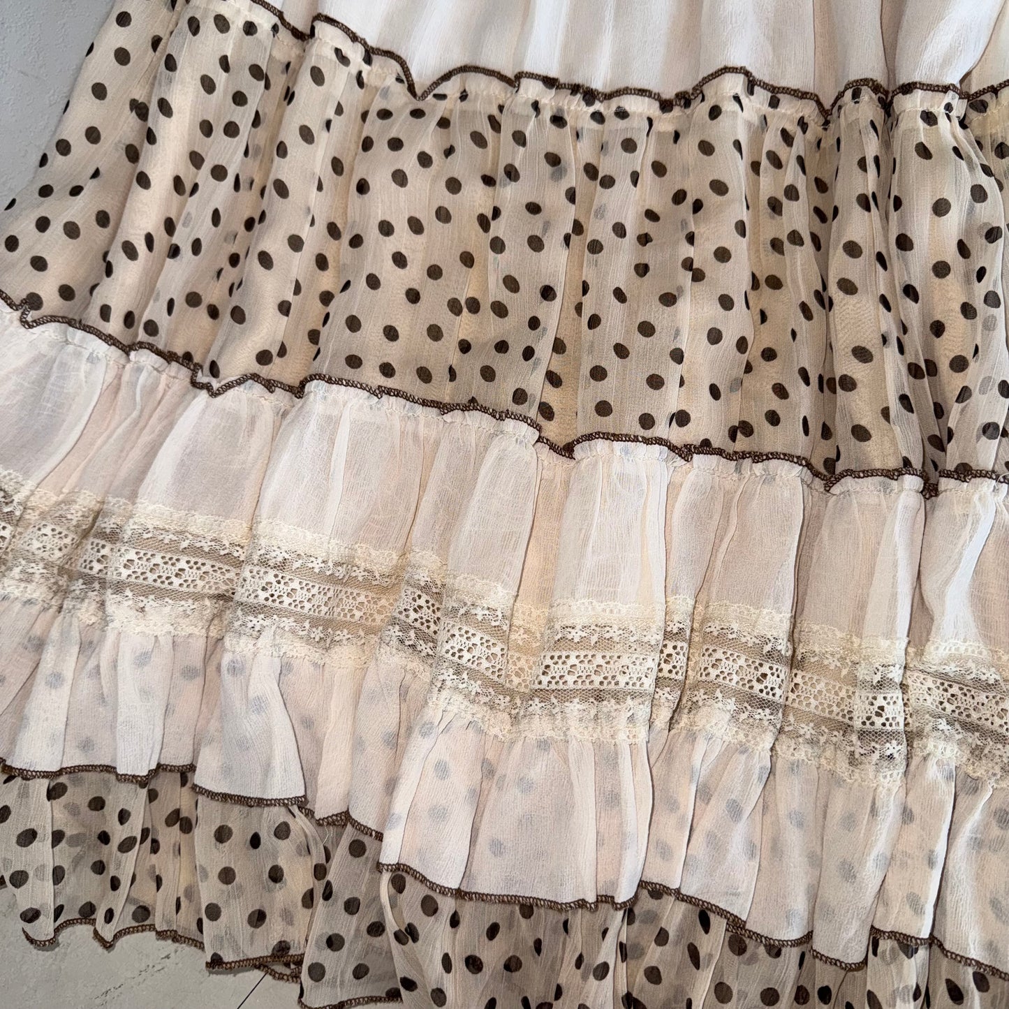 Ivory polka dot silk lace skirt