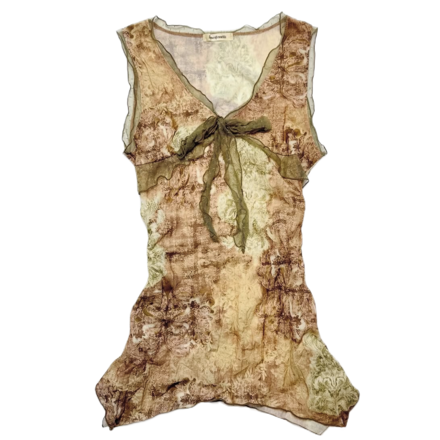 Brown green ribbon mesh top