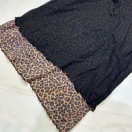 Les follies d’harry france black mesh leopard print layered skirt