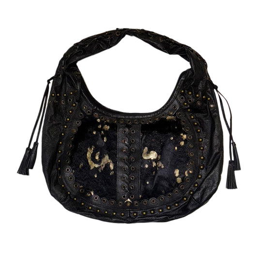 Black leather rivets shoulder bag