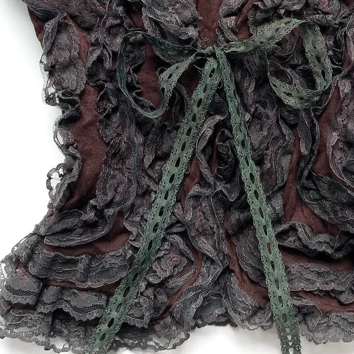 Green lace brown vest