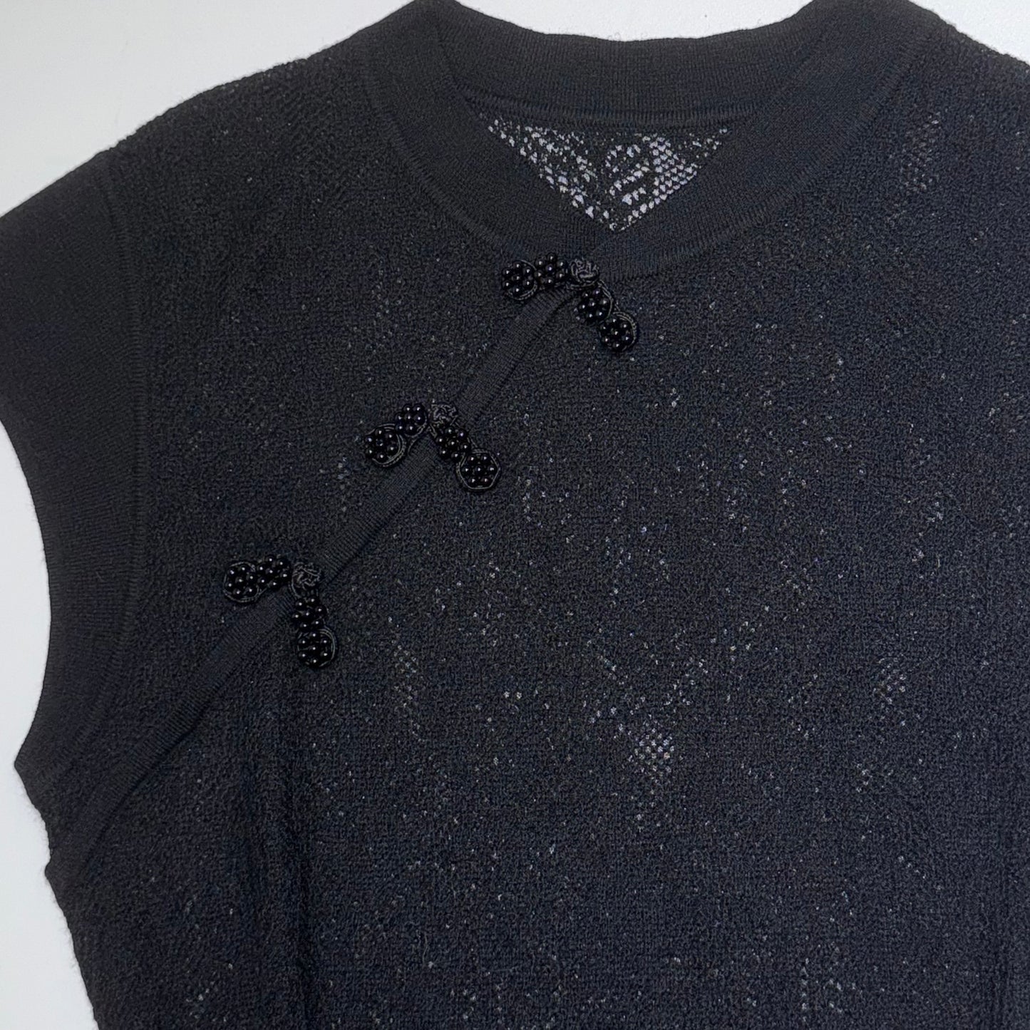 Chinese button black lace top