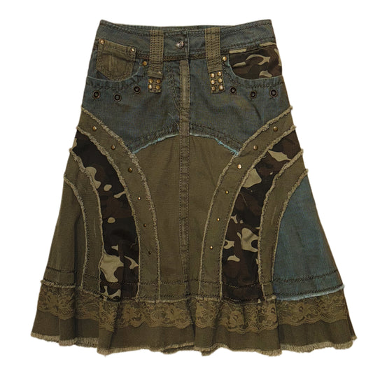 Morgan de toi patchwork camo lace skirt with rivets detail