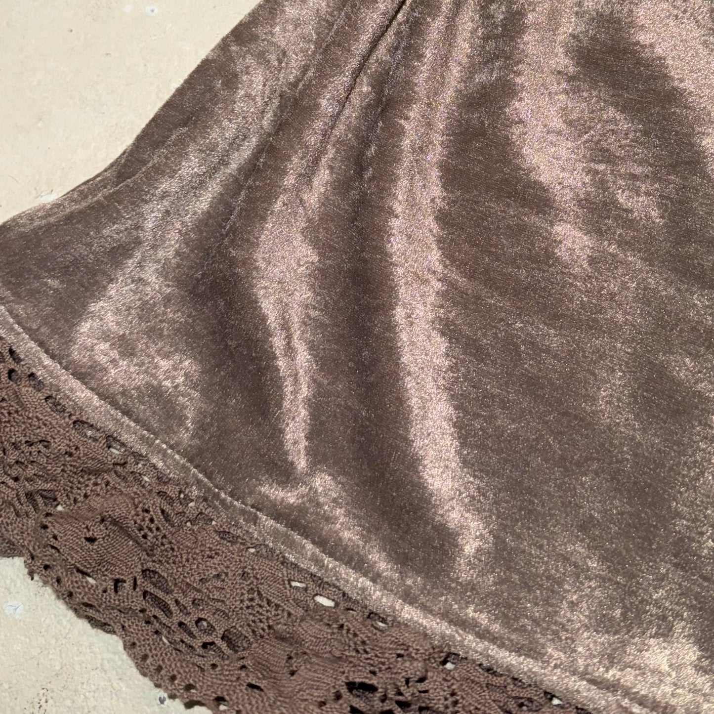 Brown velvet lace trim tank with button detail