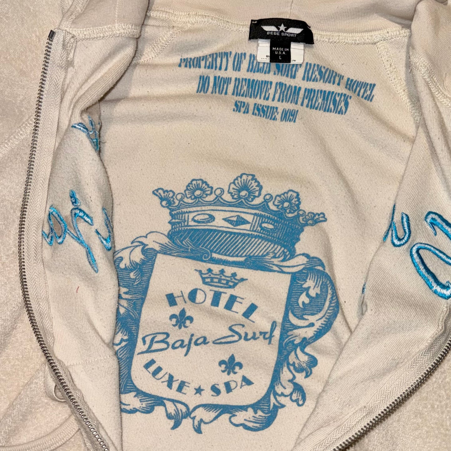 Bebe Ivory terry fabric zip hoodie