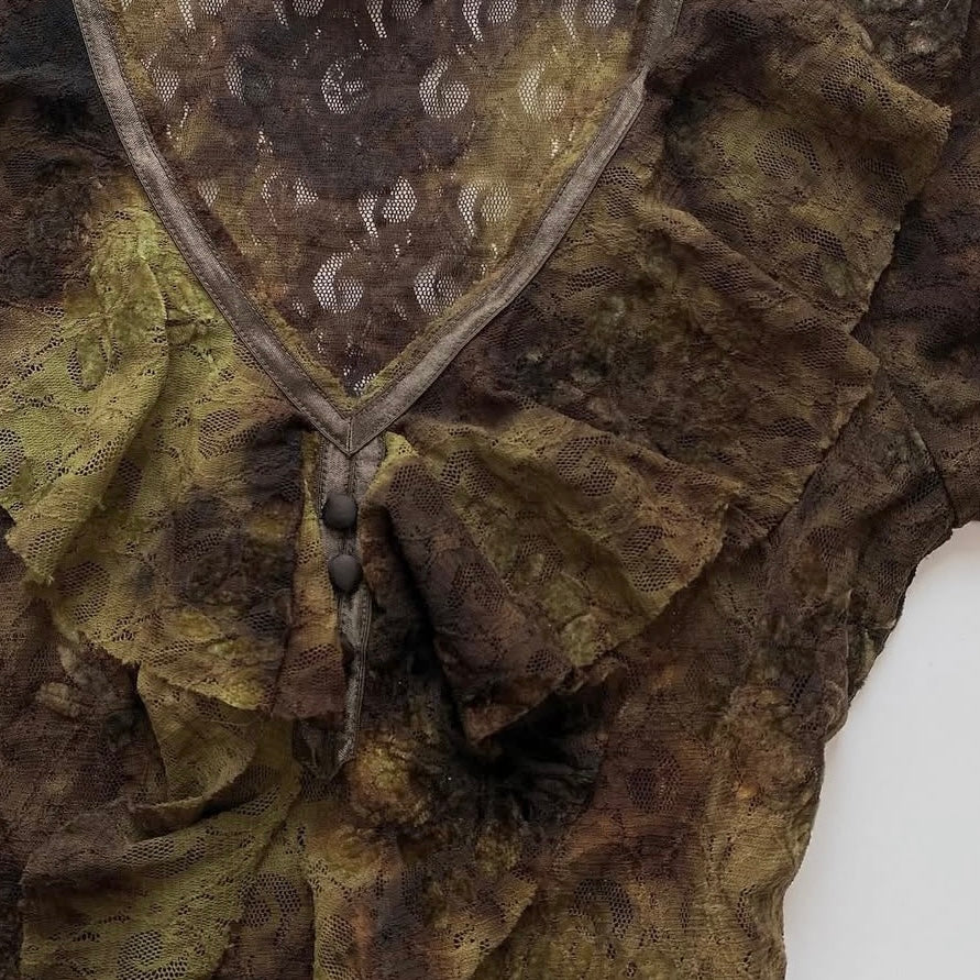 Brown tie dye lace top