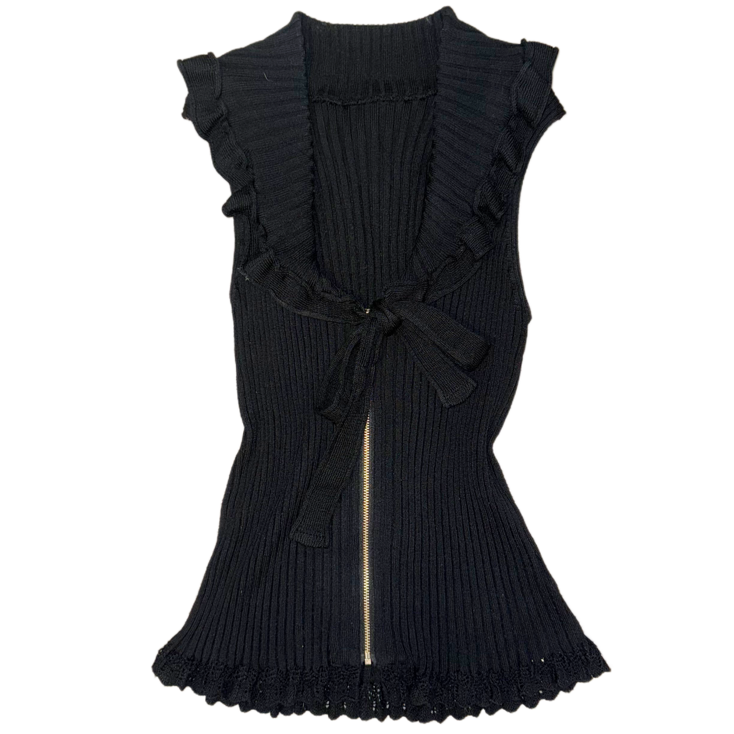 Black ribbon knitted zip vest