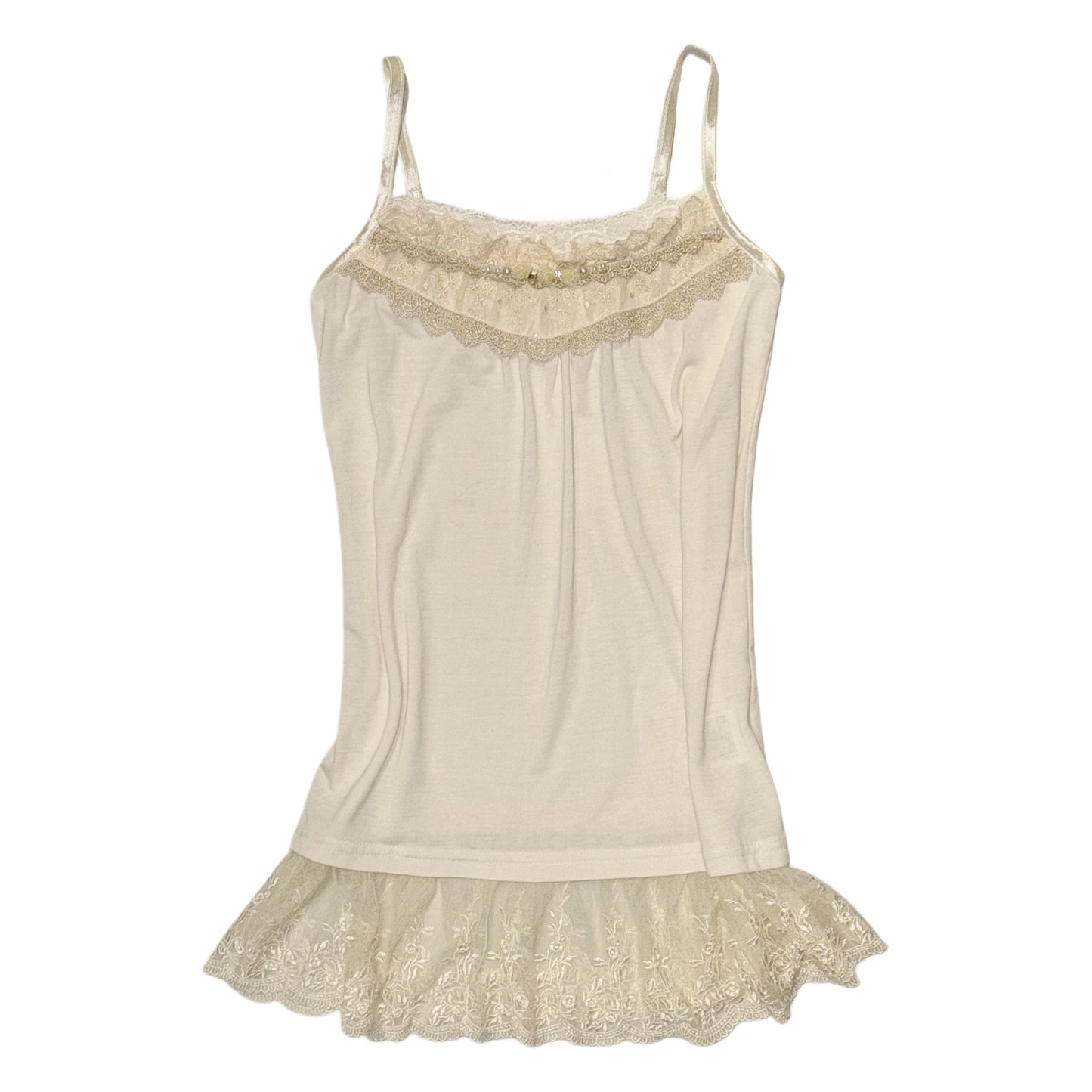 Axes Ivory lace tank with rose pearls detail