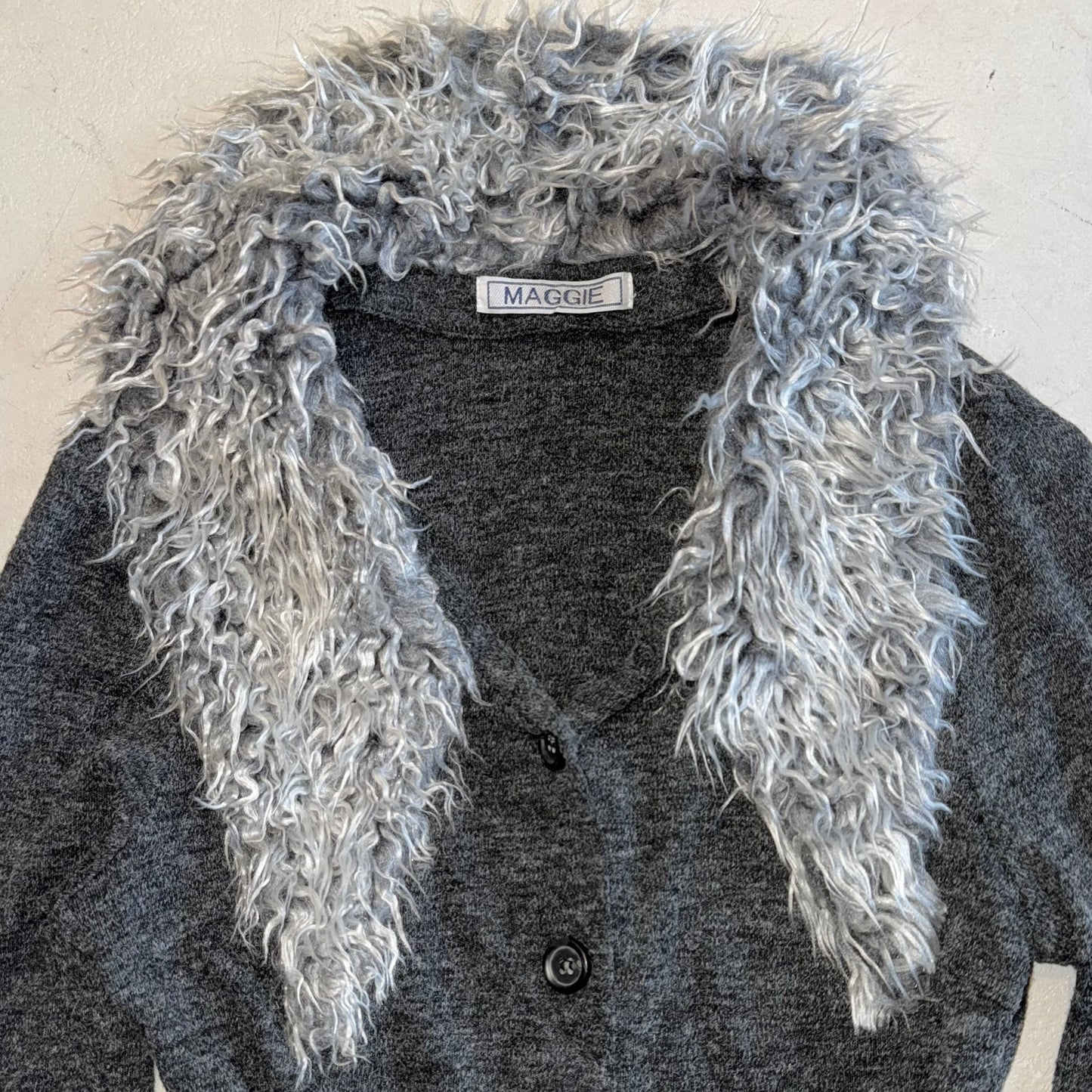 Grey furry collar cardigan