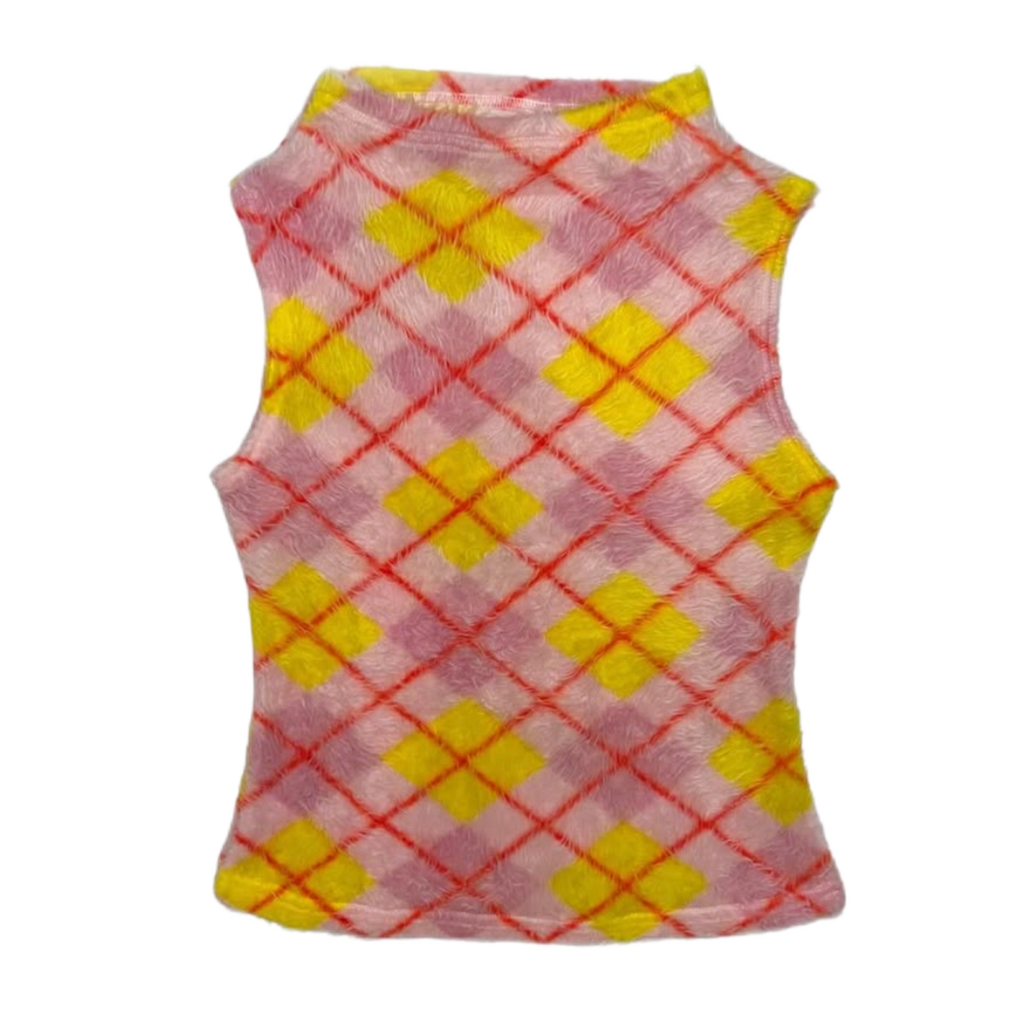 Pink yellow checkered furry top