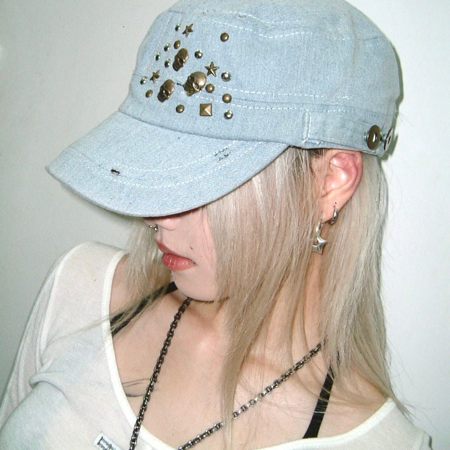 Denim skull hat