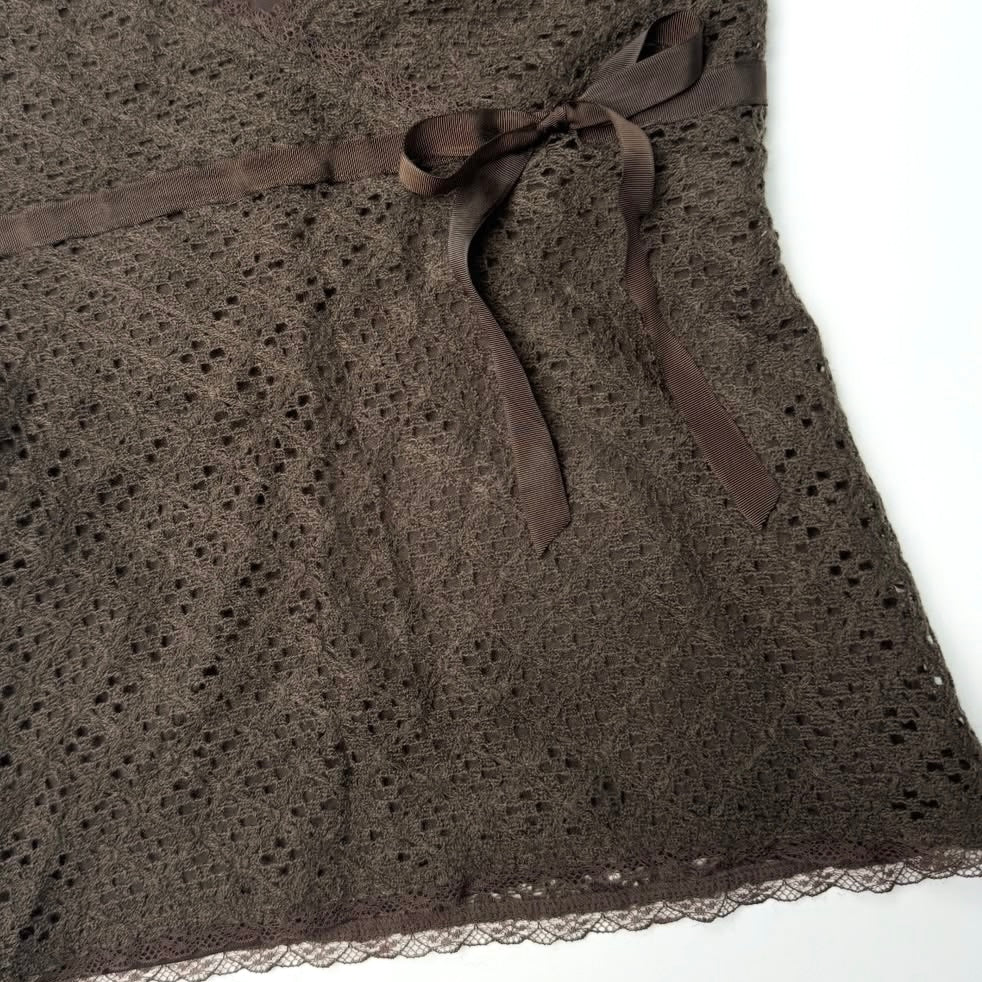 Brown lace ribbon top