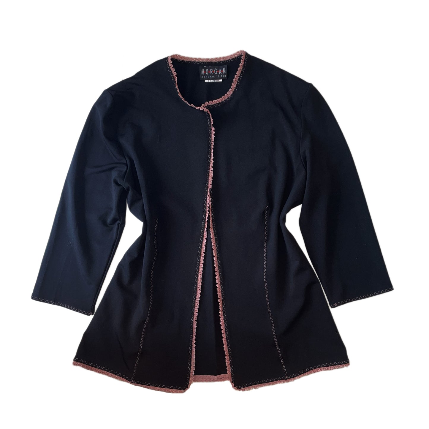 Morgan De Toi pink lace trim black shirt
