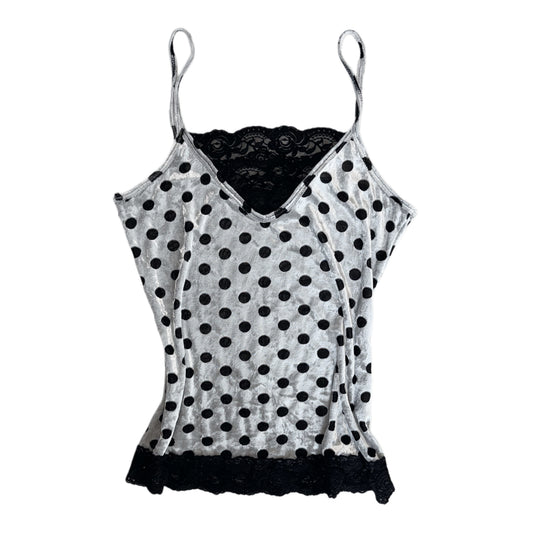 Grey velvet polka dot lace tank