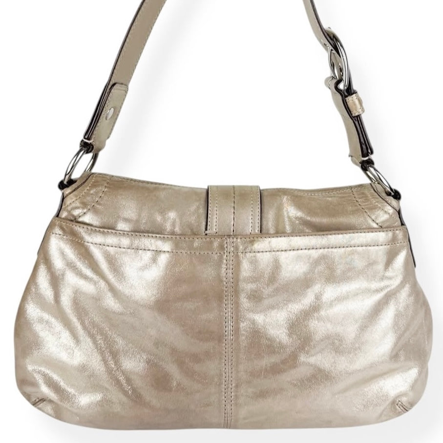 Coach metallic sliver signature soho leather bag