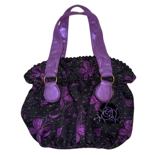 Anna Sui Purple butterfly shoulder bag with rose charm