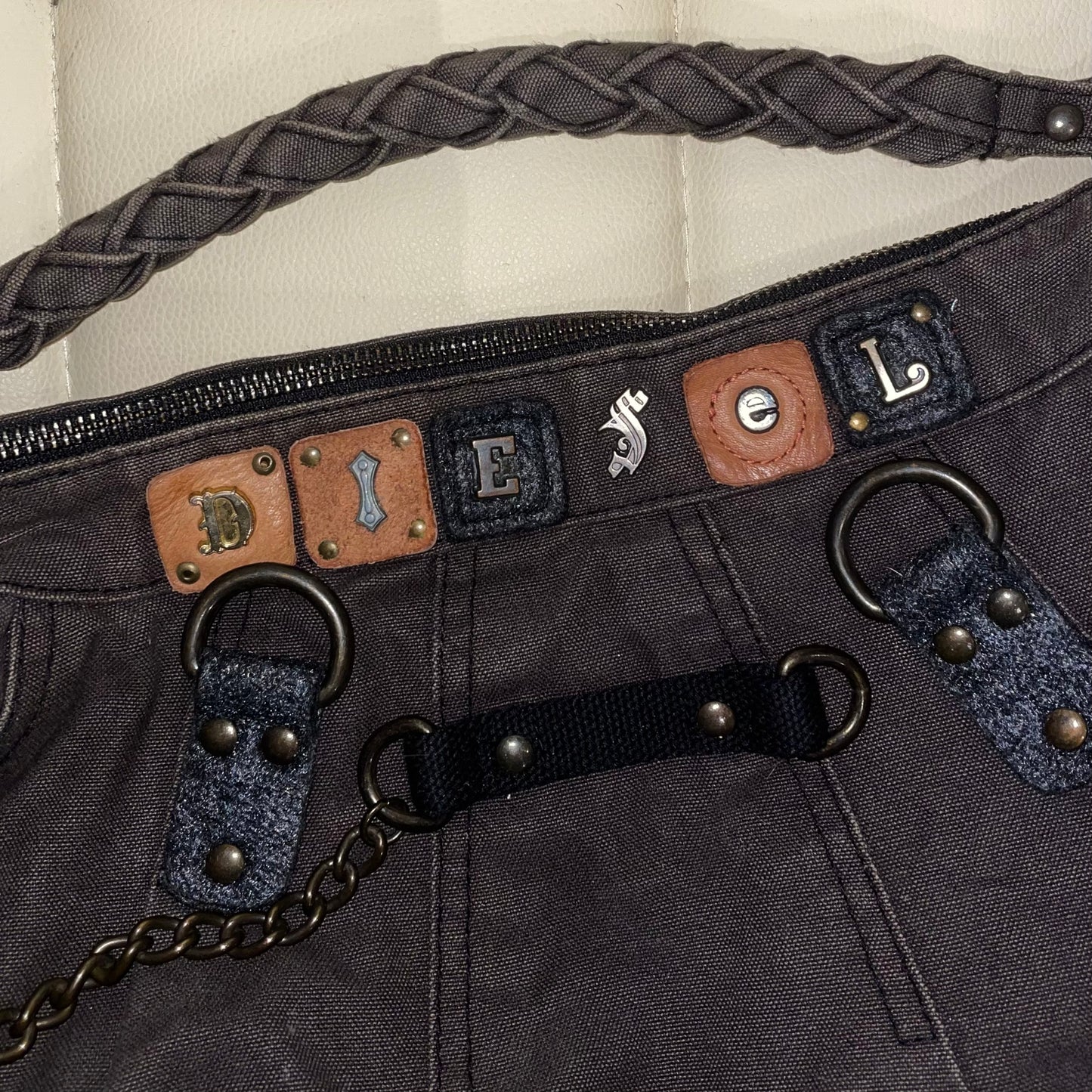 Diesel brown denim shoulder bag