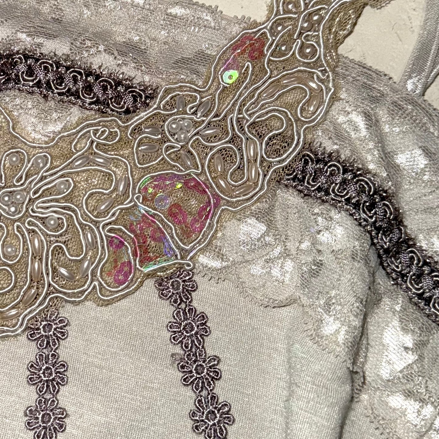 Axes grey embroidered lace tank