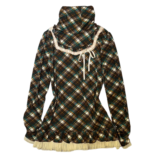 Axes green checkered lace long sleeve