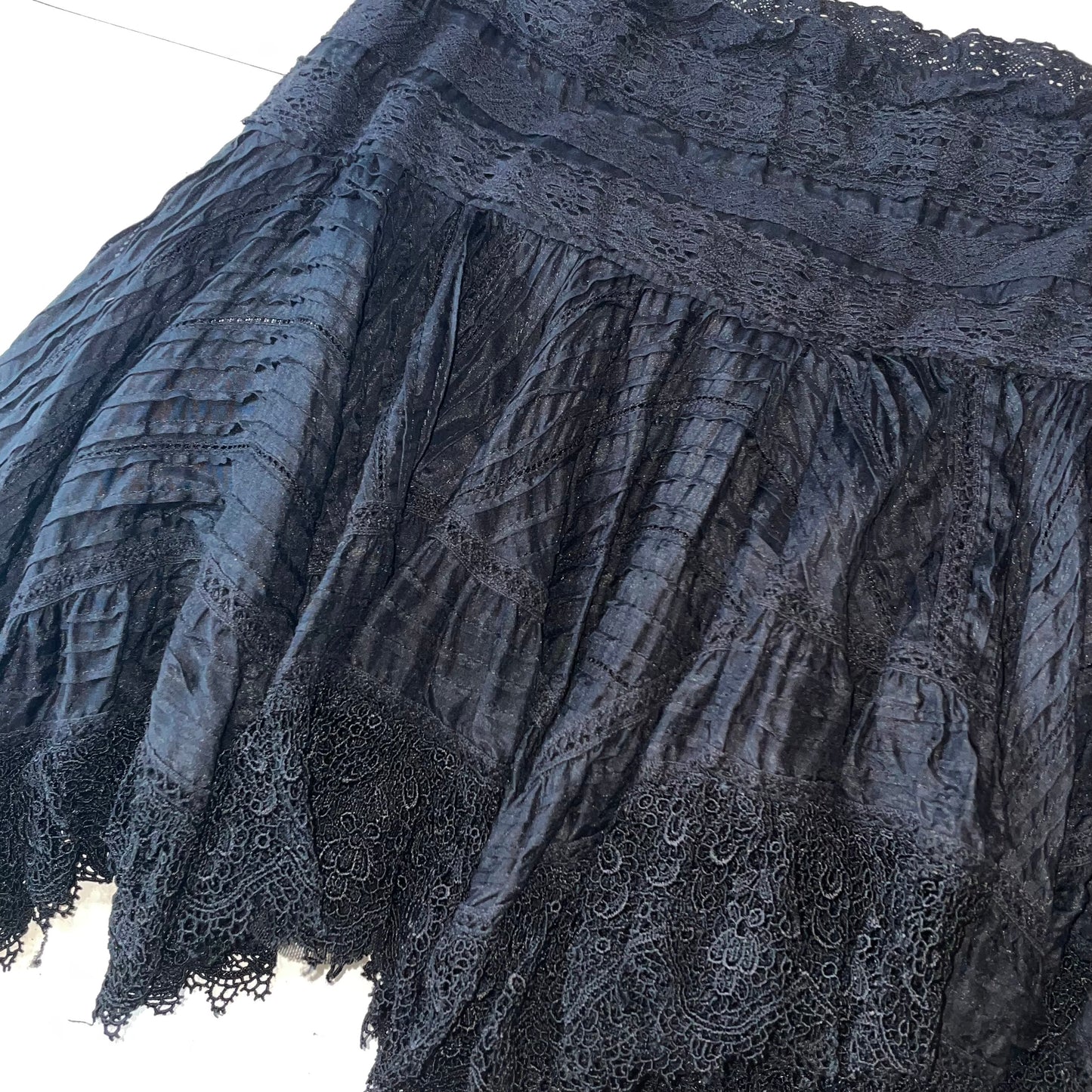 Gothic Black lace shirt and Black lace layered skirt set