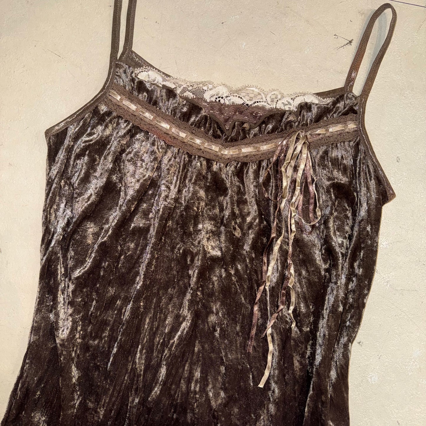 Brown velvet lace cami