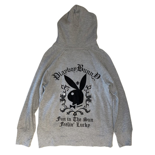 Playboy grey rhinestones zip up hoodie