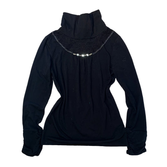 Black lace turtle neck rhinestones longsleeve